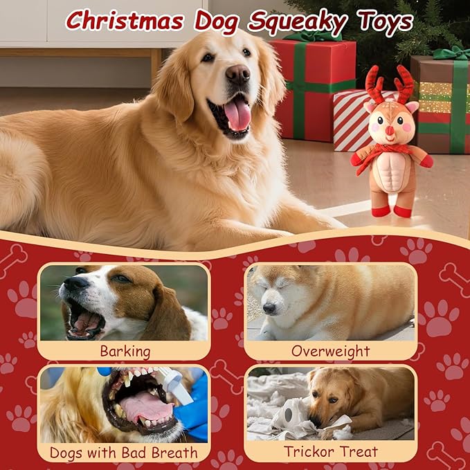 Christmas Deer Dog Squeaky Toys, Tug of War Toys Dog Chew Toys Squeaky Dog Toys Durable Dog Toys Stuffed Toys