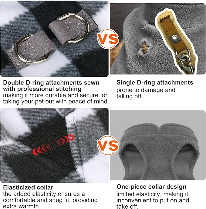 BEAUTYZOO Small Dog Sweater Fleece Vest Winter Jacket, D-Ring Leash Attachment for XS S Puppy Medium Sized Breeds Dogs, Cold Weather Dog Clothes Windproof Keep Warm, Classic White Plaid M