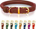 OOPSDOGGY Reflective Rolled Leather Dog Collar Adjustable Soft Padded Pet Collar for Small Medium Large Breed Dogs (Brown, M, 12"-15")