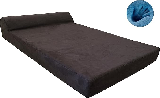 Dogbed4less Premium Head Rest Orthopedic Gel Memory Foam Pet Dog Bed for Extra Large Dog, Waterproof Liner and Espresso Suede Cover, Jumbo 55"X47"X4"