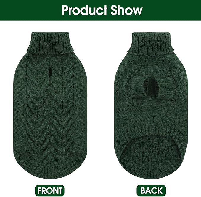 Dog Sweaters for Medium Dogs Classic Turtleneck Dog Christmas Sweater Thick Warm Pullover Male Puppy Pet Stretch Knitwear Fall Winter Clothes with Leash Hole(Green, M)