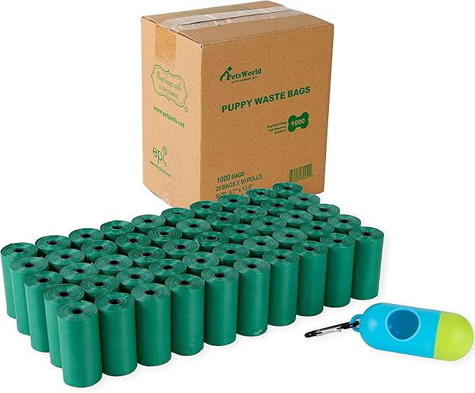 PETSWORLD Scented Dog Poop Bags, Biodegradable Waste Bags for Dogs with Dispenser and Leash Clip, Thick, Sturdy Leak-proof Poop Waste Bags, Odor Proof Bags in Cucumber Scent, 2000 Count Poop Bag Rolls