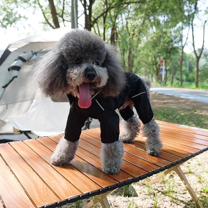 LOVELONGLONG Fleece-Lined Dog Raincoat with Removable Hood – Waterproof Winter Full Body Dog Jacket – Windproof Snowproof Cold-Weather Suit – Black-F 3XL