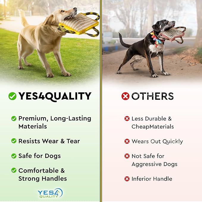 YES4QUALITY Durable Dog Bite Pillow - 10"x7" - Safe Biting Pad with 3 Strong Handles - Tough Jute Tug Toy for Medium to Large Dogs - Ideal for Tug of War, K9, Schutzhund & Puppy Training