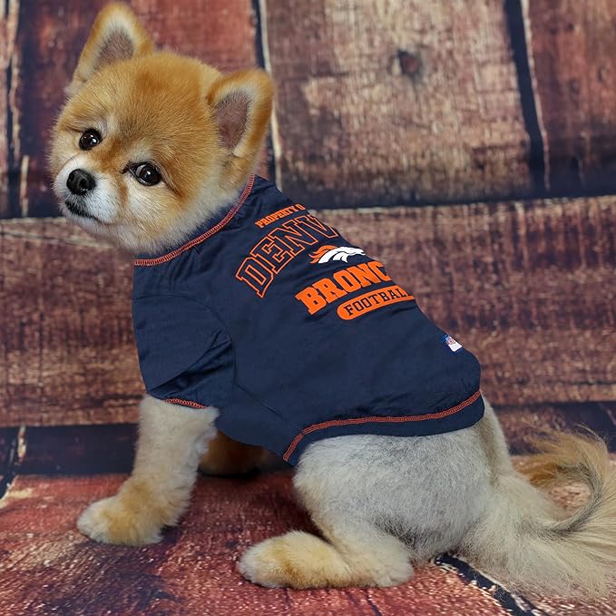 NFL Denver Broncos Dog T-shirt Small. - Licensed Shirt for Pets Team Colored with Team Logos- Premium Stretchable Materials for the comfort of your Dog & Cat