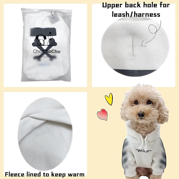 ChoChoCho Stylish Dog Hoodie Dog Clothes Streetwear Cotton Sweatshirt Fashion Outfit for Dogs Cats Puppy Small Medium Large (3XL, White)