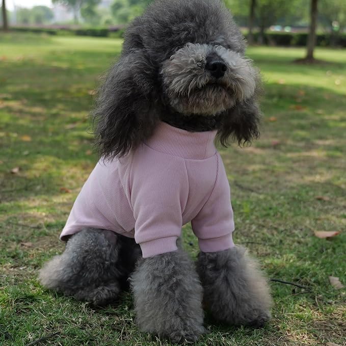 Lovelonglong Ribbed Dog T-Shirt Cotton Knitted Dog Sweaters for All Season Pet T-Shirts for Large Medium Small Dogs Light Pink M