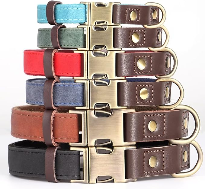 Didog Soft PU Leather Dog Collars for Medium Dogs,Classic Adjustable Dog Collars with Quick Release Metal Buckle,Easy Clean and Comfortable with Nylon Lining,Light Blue,M Neck 13-19"