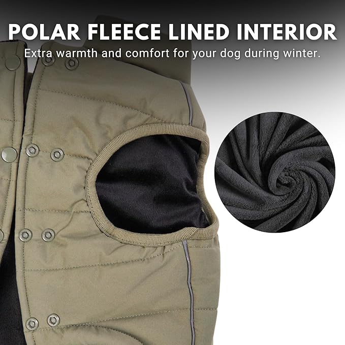 Spark Paws Dog Winter Jacket, Water-Resistant Coat, Warm Reflective Windproof Fleece-Interior, for Medium and Large Dogs - Olive - S