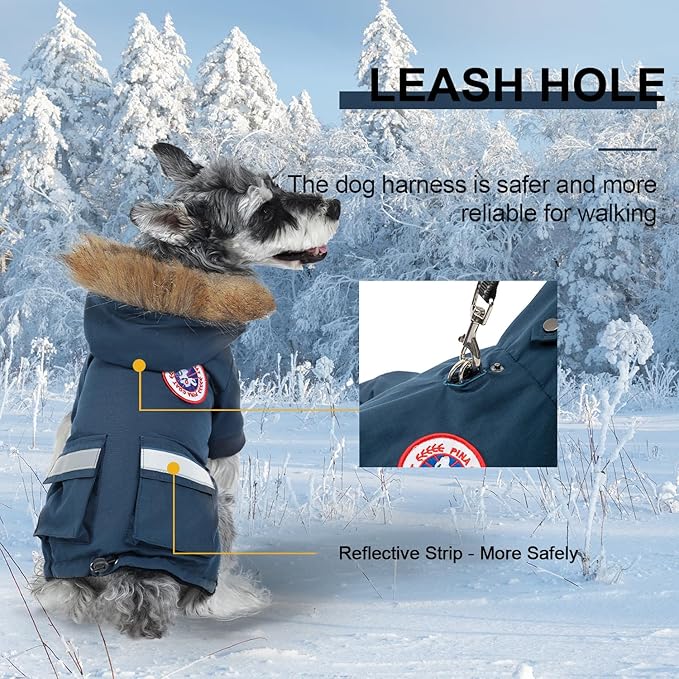 PINA Small Dog Coats - Waterproof, Warm Winter Jacket with Faux Fur Hood, Reflective, Flannel Lined, Windproof