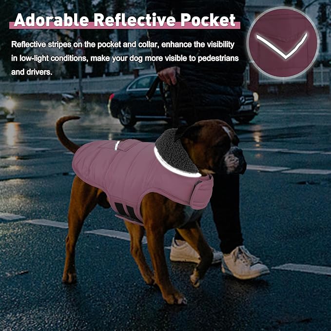 Dog Coat, Waterproof Dog Winter Jacket with Pocket, Reflective Adjustable Pet Snow Vest, Warm Cozy Fleece Sweater for Small Medium Extra Large Dogs - Light Pink, L