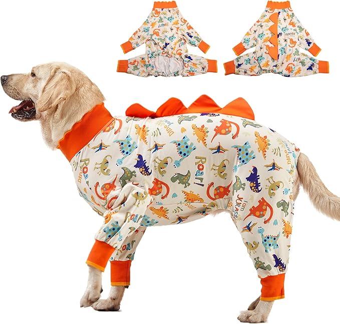 LovinPet Large Dog Pajamas, Anti Licking, Recovery Suit, Lightweight Jurassic Knit, UV for Large Dogs/L