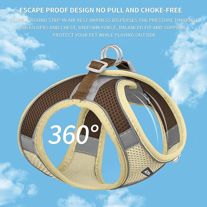 AIITLE Step in Dog Harness and Leash Set - Summer No Pull Escape Proof Vest Harnesses with Soft Mesh and Reflective Bands, Adjustable Pet Outdoor Harnesses for Small and Medium Dogs Beige M