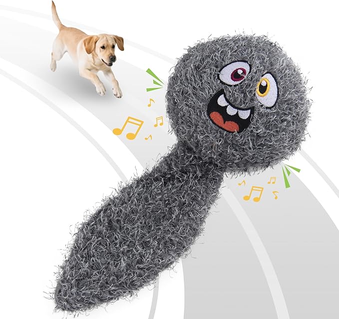 PETGEEK Interactive Squeaky Dog Toy, Upgraded Automatic Moving Vibrating Dog Ball with Plush Cover, 900mAh Rechargeable Bouncing Ball with Recording Music Mode, Crinkle Dog Toy for Pet Boredom, Grey
