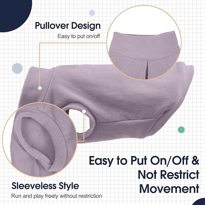 IECOii 2 Pack Large Dog Sweater Fleece - Stretchy & Comfortable, Warm & Soft Dogs Sweaters for Large Dogs Boy Girl, Pet Coats for Daily Wear, Holiday (Size XXL,Dark Purple & Light Purple)
