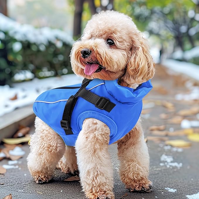 Dog Winter Coat Reflective Water-Resistant Jacket, Fleece Lined Windproof Puppy Coat with Back Zipper & D-Ring, Cold Weather Dog Coats for Small Medium Large Dogs （XXL,Blue）