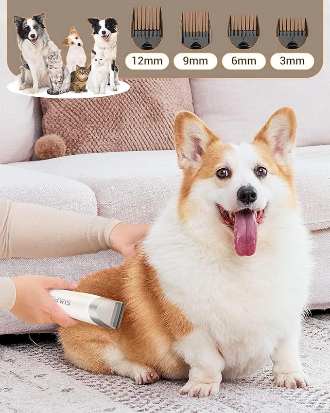 Dog Vacuum Grooming Kit for Shedding: Professional Hair Clippers Pet Groomer - Strong Suction Cleaner Deshedding Tool Fur Brush Attachment Trimmer for Home Cat (Cream White)