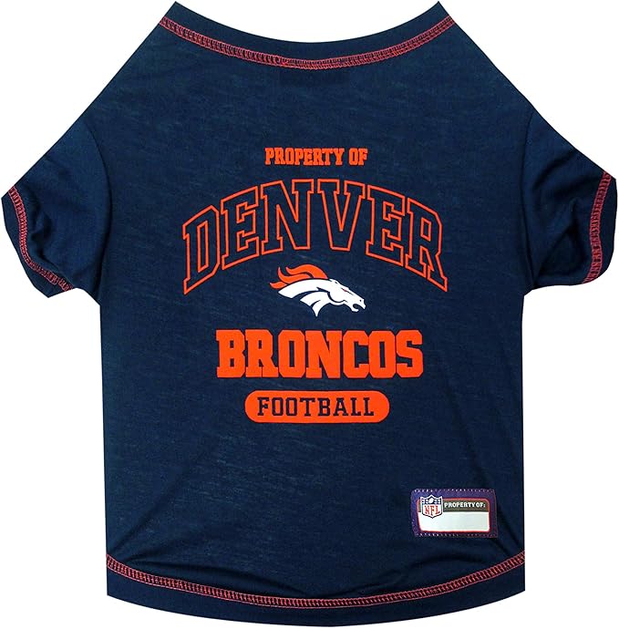 NFL Denver Broncos Dog T-shirt Small. - Licensed Shirt for Pets Team Colored with Team Logos- Premium Stretchable Materials for the comfort of your Dog & Cat