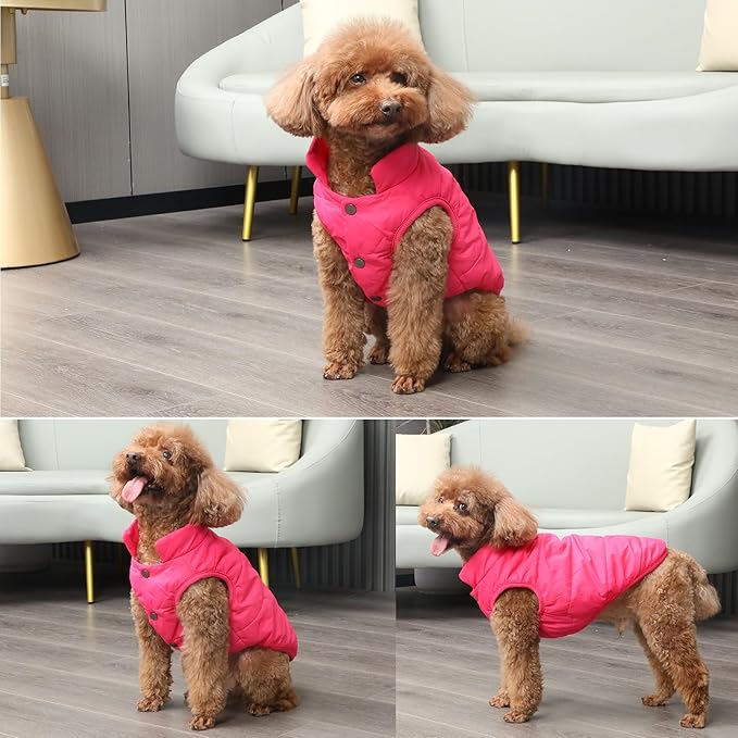 2 Layers Fleece Lined Warm Dog Jacket for Winter Cold Weather,Soft Windproof Medium Dog Coat,Pink L
