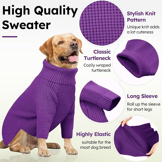 Queenmore Dog Sweaters for Medium Dogs Girl, Waffle Knit Dog Sweater with Long Sleeve, Doggie Kintsweaters, Cat Christmas Sweaters, Purple M