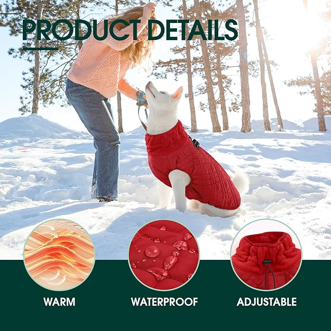 Kuoser XXL Winter Coat | Giant Breed Armor for Mastiffs & Great Danes | Zippers Secure Dogs in -20°F, Reflective Panels for Mountain Hikes, Red XL