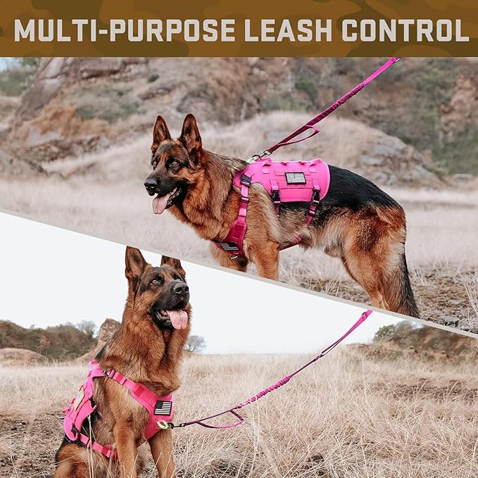 Forestpaw Dog Harness Medium Sized,Tactical Dog Harness with Handle,No Pull Military Style Service Dog Vest with Pockets Adjustable for Medium Large Dogs,Hot Pink,Chest 21.5-45"