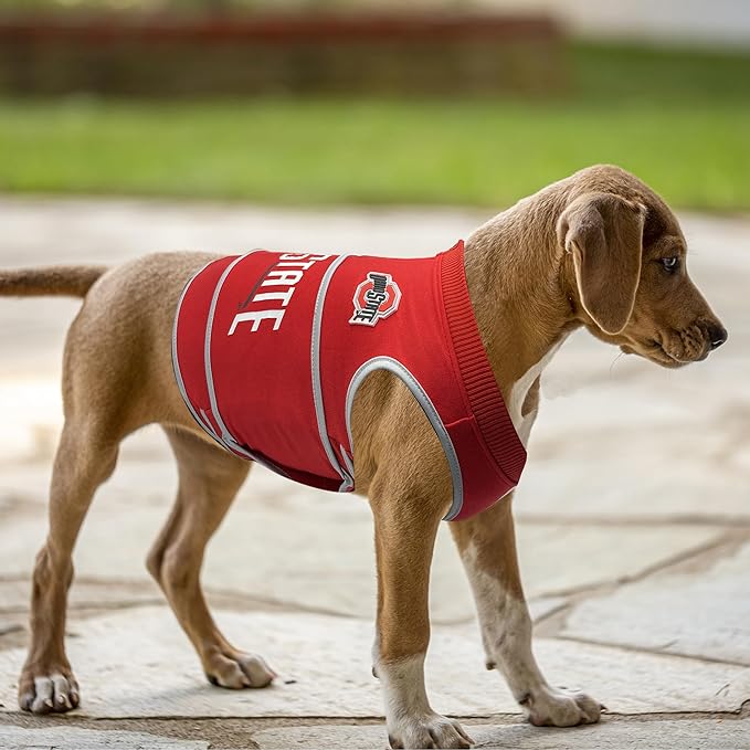 NCAA Ohio State Buckeyes Dog Anxiety Shirt Calming Soothing Vest, for Dogs Cats with Anxiety, Fears, Fireworks, Loud Noises, Dark, Lonely Keeps Dogs Calm Feeling Safe, Relaxing Jacket Large
