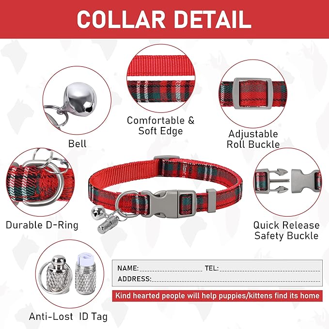 GAMUDA Small Dog Harness Collar and Leash Set, Step in No Chock No Pull Soft Mesh Adjustable Dog Vest Harnesses Plaid Reflective for Dogs Puppy Cats Kitten Rabbit (Red, M)