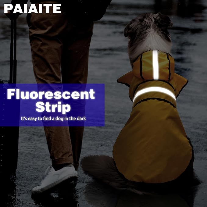 Paiaite Dog Raincoat: Hooded Slicker Poncho, Durable Waterproof Jacket with Reflective Stripes, Convenient Leash Hole, and Adjustable Fit, Perfect for Small, Medium, and Large Dogs Yellow 3XL