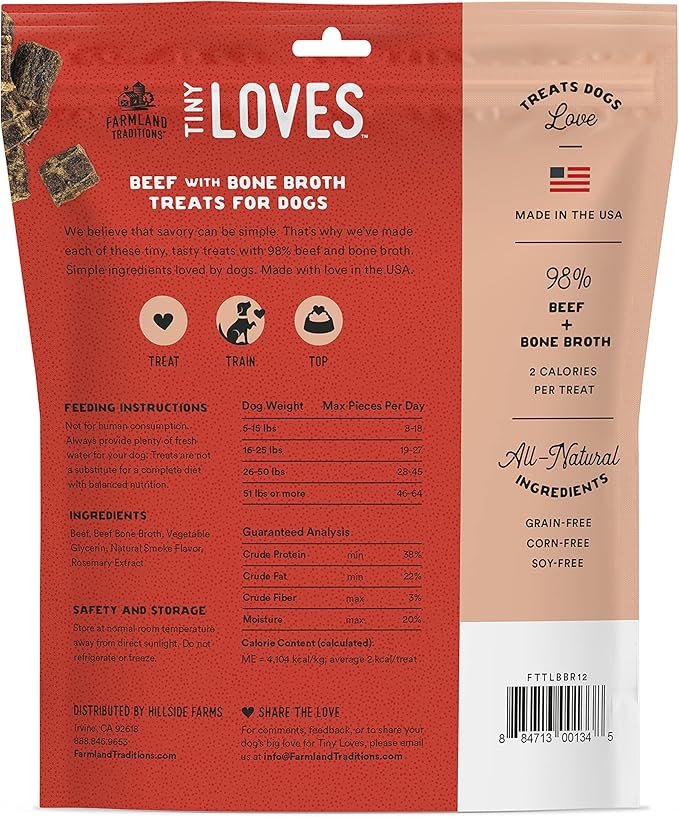 Farmland Traditions Tiny Loves Jerky Trainer Treats for Dogs w/Bone Broth (Beef, 12 oz.) (Pack of 2)
