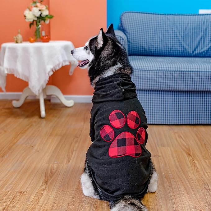 KOOLTAIL Plaid Dog Hoodie Pet Clothes Sweater with Hat and Pocket for Small Medium Large Size Dogs, Soft Winter Warm Dog Cold Weather Coat, Fleece Fall Dog Hooded Sweatshirt for Puppy Cats, Black XL