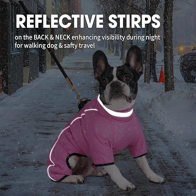 Four Legged Dog Winter Coat for Small Dogs, Warm Puppy Onesie Clothes Christmas, Reflective Turtleneck Dog Jacket with Buckles & D-Rings, Puffer Cold Weather Coat Zipper