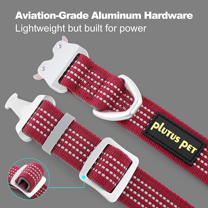 Plutus Pet Reflective Dog Collar with Aviation Aluminum Buckle, Neoprene Padded for Comfort, Lightweight, Heavy Duty Nylon Collar for Puppy Small Medium Large Dogs (Burgundy Red, S)