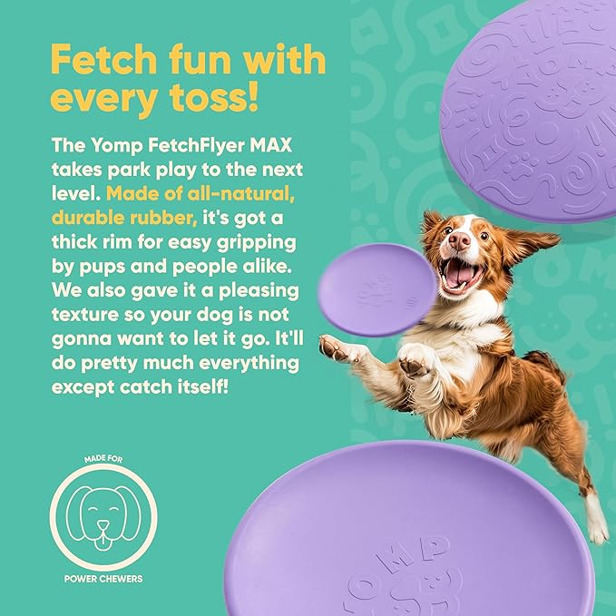 Yomp FetchFlyer MAX Dog Toy – Durable Rubber, Grippable Rim, Textured Flyer for Fetch & Play, Dishwasher Safe