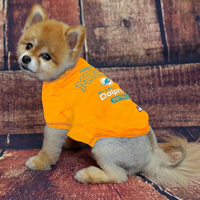 NFL Miami Dolphins Dog T-shirt Large. - Licensed Shirt for Pets Team Colored with Team Logos- Premium Stretchable Materials for the comfort of your Dog & Cat