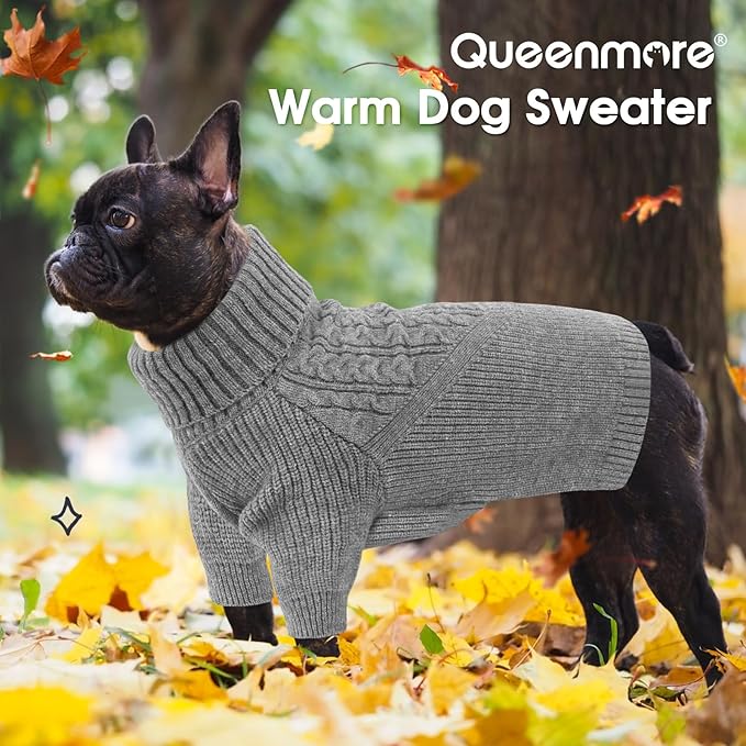 Queenmore Puppy Sweaters for Small Dogs,Christmas Dog Sweater XS,Heavy Cable Knit Turtleneck Warm Dog Coat for Male/Female Doggie，Pet Winter Clothes for All Breed/Sizes - Grey,XS