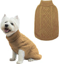 Mihachi Turtleneck Dog Sweater - Winter Coat Apparel Classic Cable Knit Clothes with Leash Hole for Cold Weather, Ideal Gift for Pet in New Year Khaki X-Small