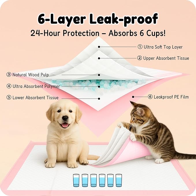 MoMoCo Puppy Pads, 23"x23"-100 Count Dog Pee Pads, Super Absorbent Extra Large Disposable Dogs Training Pads , Leak-Proof, Quick-Drying Dogs Potty Pads for Doggies Puppies