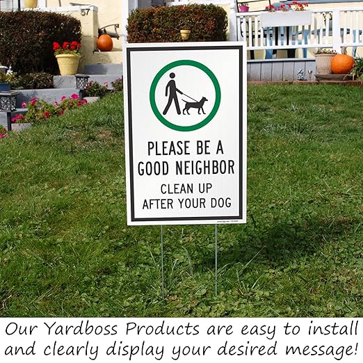 SmartSign 12" x 18" (2-Pack) Be A Good Neighbor Clean Up After Your Dog Yard Sign with 15" Metal H-Stake, Double Sided, Large 160 mil Thick Corrugated Plastic Lawn Signs, Water Resistant, USA-Made