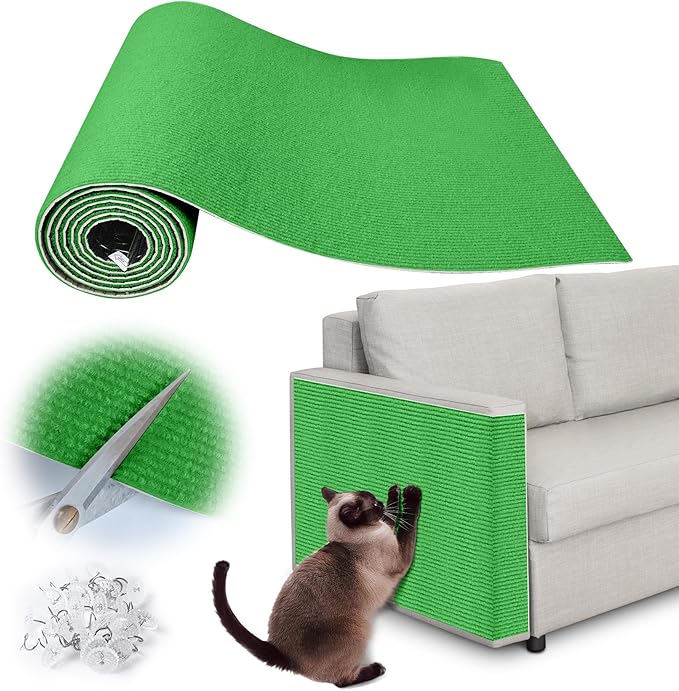 Cat Scratch Furniture Protector - 118" x 17" Trimmable Self-Adhesive Cats Claws Scratch Pads, DIY Cat Climbing Couch Protector for Scratch Post Cat Tree Replacement Indoor (Green)