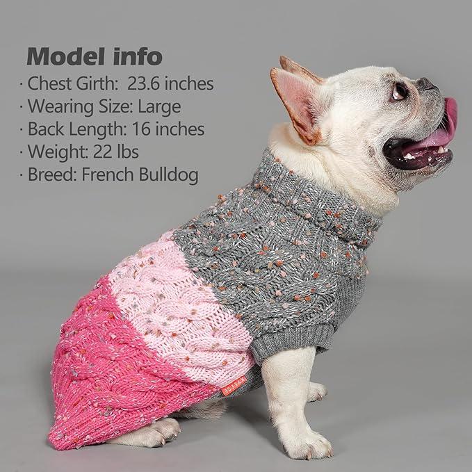 KYEESE Dog Sweater Color Block with Fuzzy Thread Knitted Turtleneck Pet Knitwear with dots in a Variety of Colors for Small Dogs Fall Winter Dogs Clothes, Pink, S