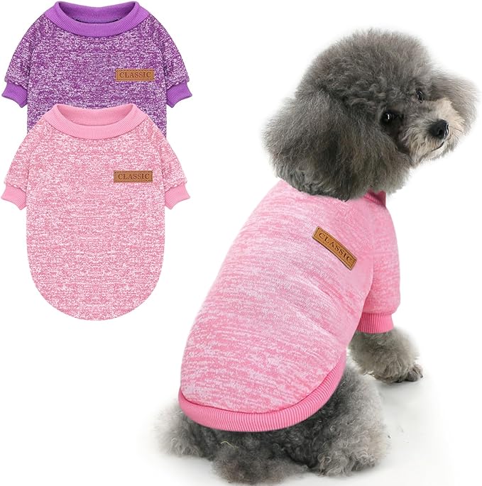 2 Pieces Pet Dog Classic Knitwear Sweater, Fleece Coat for Small,Medium Dogs,Warm Pet Dog Cat Clothes,Soft Puppy Customes for Chihuahua Yorkshire Tzu (Pink Purple,L)