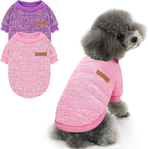 2 Pieces Pet Dog Classic Knitwear Sweater, Fleece Coat for Small,Medium Dogs,Warm Pet Dog Cat Clothes,Soft Puppy Customes for Chihuahua Yorkshire Tzu (Pink Purple,XXS)