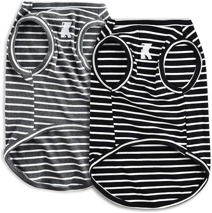 Koneseve Dog Shirt Vest Lightweight Stretchy Dog T-Shirts Soft Cool Sleeveless Stripe Vests Breathable Clothes for Puppy Kitty Cats Small Medium Large Dogs 2 Pack Black + Grey [ 2XL ]