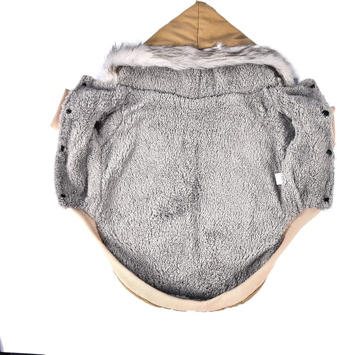 Warm Dog Hooded Trench Coat Windproof Parka Jacket for Cold Weather (S, Khaki)