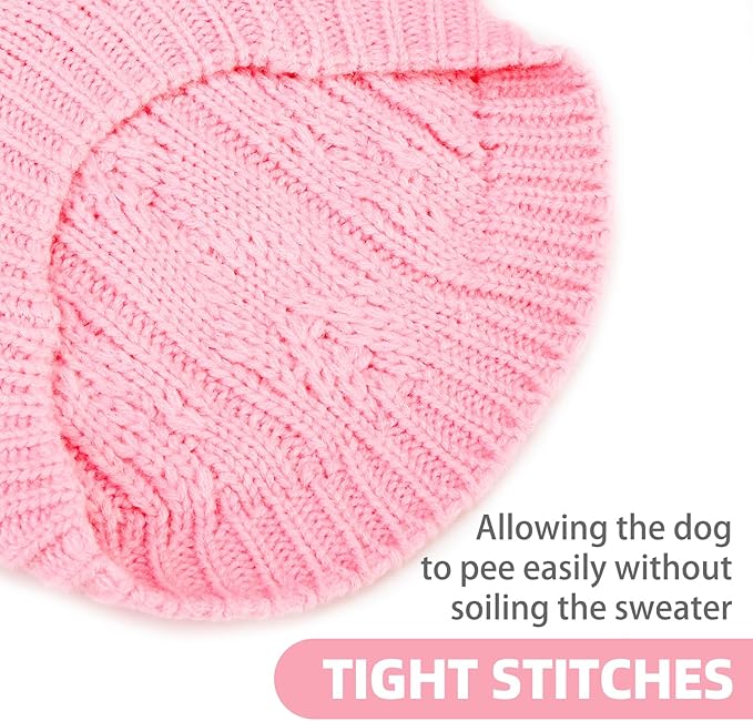 PUPTECK Dog Sweater, Turtleneck Warm Knitted Pullover Coat, Thick Cable Knitwear Clothes in Winter, Pet Apparel Outfits for Small Medium Dogs, for Cold Weather Indoor & Outdoor, Pink SM