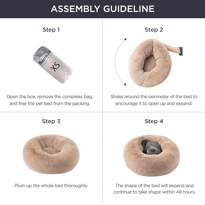 Bedsure Calming Dog Bed for Extra Large Dogs - Donut Washable Large Pet Bed, 45 inches Anti-Slip Round Fluffy Plush Faux Fur Dog Bed, Fits up to 120 lbs Pets, Camel