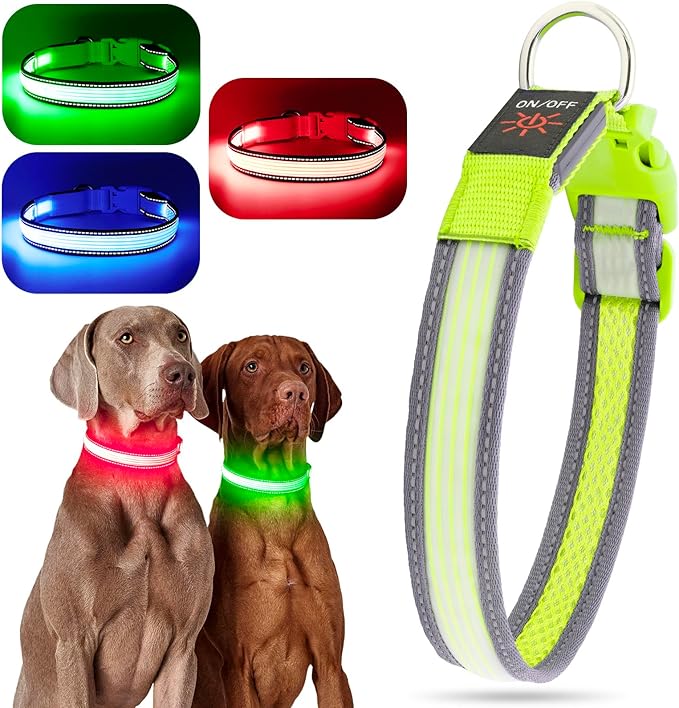 YFbrite Full Adjustbale LED Dog Collar, Full Illuminated Light up Dog Collars, Reflective Dog Collar Light Glowing in The Dark for All Dogs Safety (Large, Green-2)