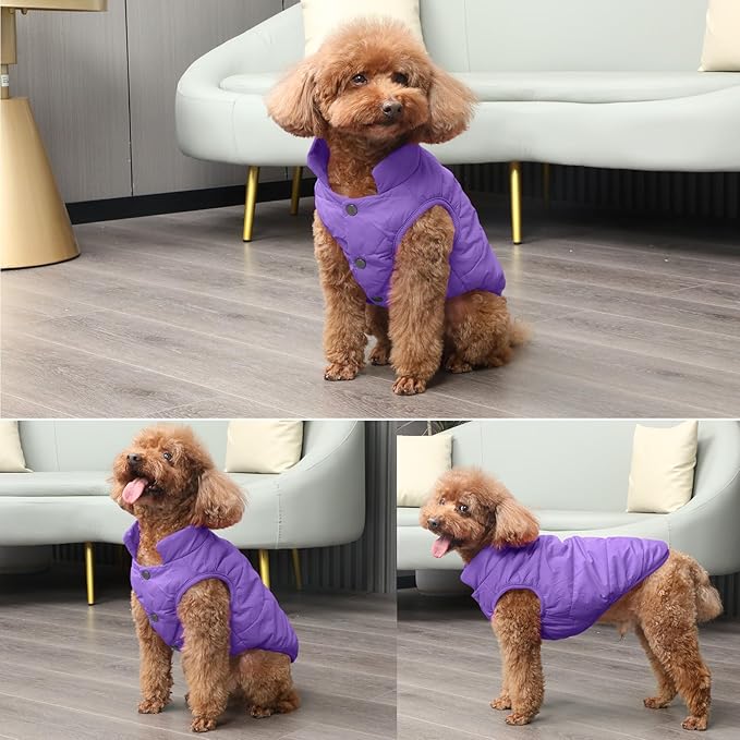 2 Layers Fleece Lined Warm Dog Jacket for Winter Cold Weather,Soft Windproof Large Dog Coat,Purple XXL