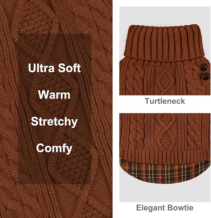KYEESE Dog Sweater Soft Pullover Dog Sweaters for Large Dogs Comfy Pet Coat for Fall Winter Cold Weather Stretchy Knitwear Cat Clothes Warm Turtleneck Large Dogs Sweater with Gingham Patchwork